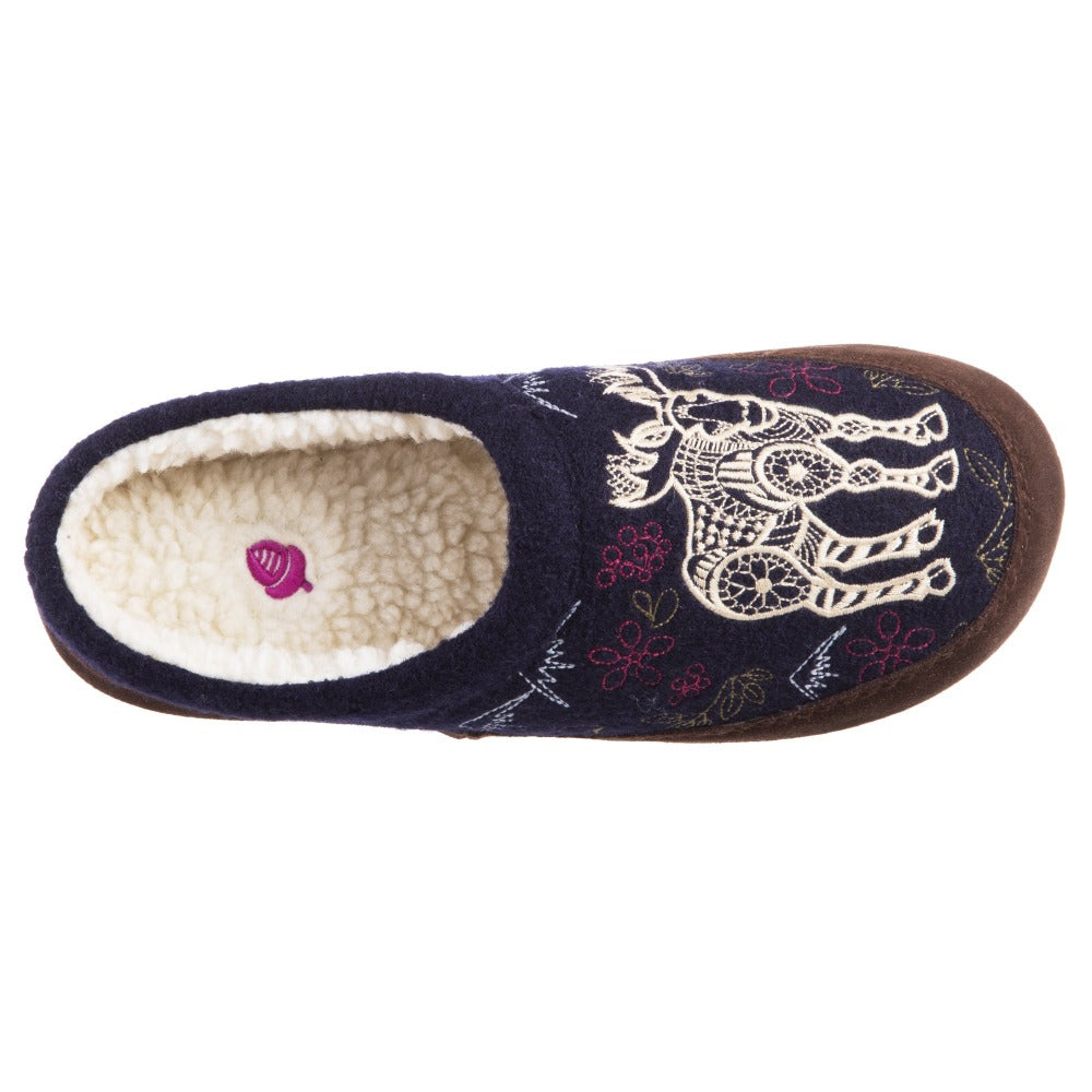 Women's Forest Mule Slippers in Navy Moose Inside Top View#color_navy-moose