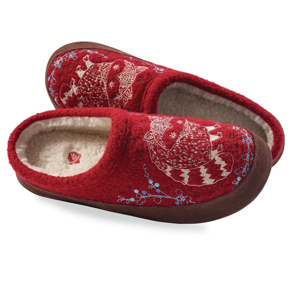 Women's Forest Mule Slippers Pair in Red Raccoon Inside Top View#color_red-racoon