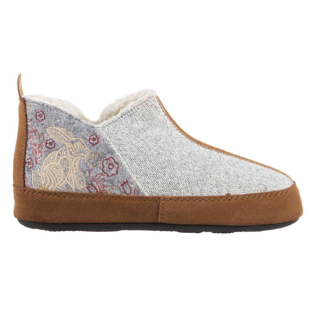 Women's Forest Bootie Slippers in Heather Grey Hare Profile#color_heather-grey-hare