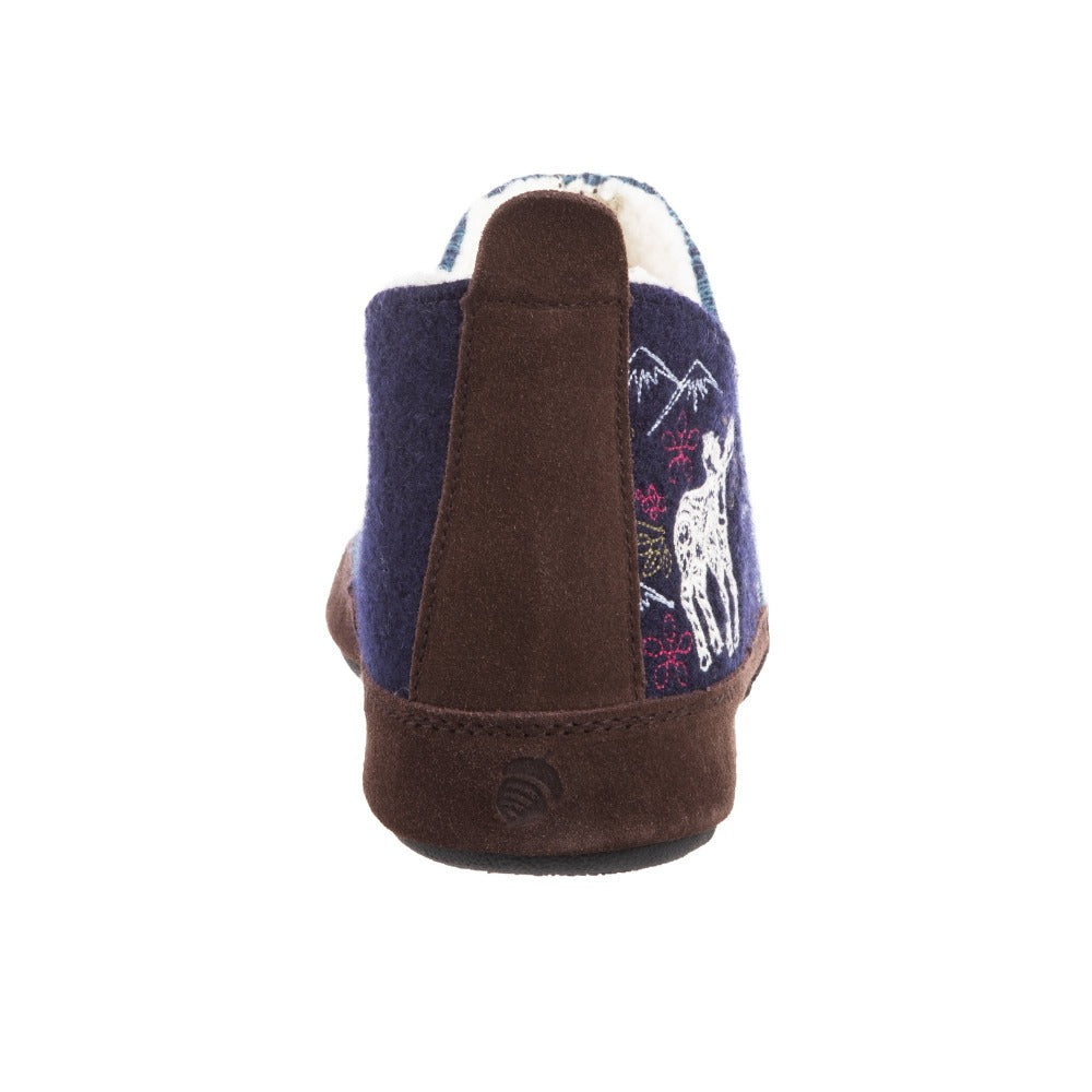 Women's Forest Bootie Slippers in Navy Moose Back Heel#color_navy-moose