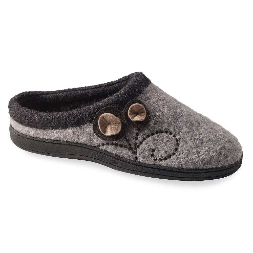 Women's Dara Boiled Wool Slippers in Light Grey Button Right Angled View#color_light-grey-button