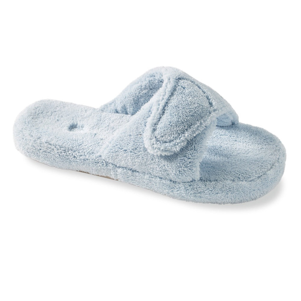 Women's Spa Slide Slippers in Powder Blue Right Angled View#color_powder-blue