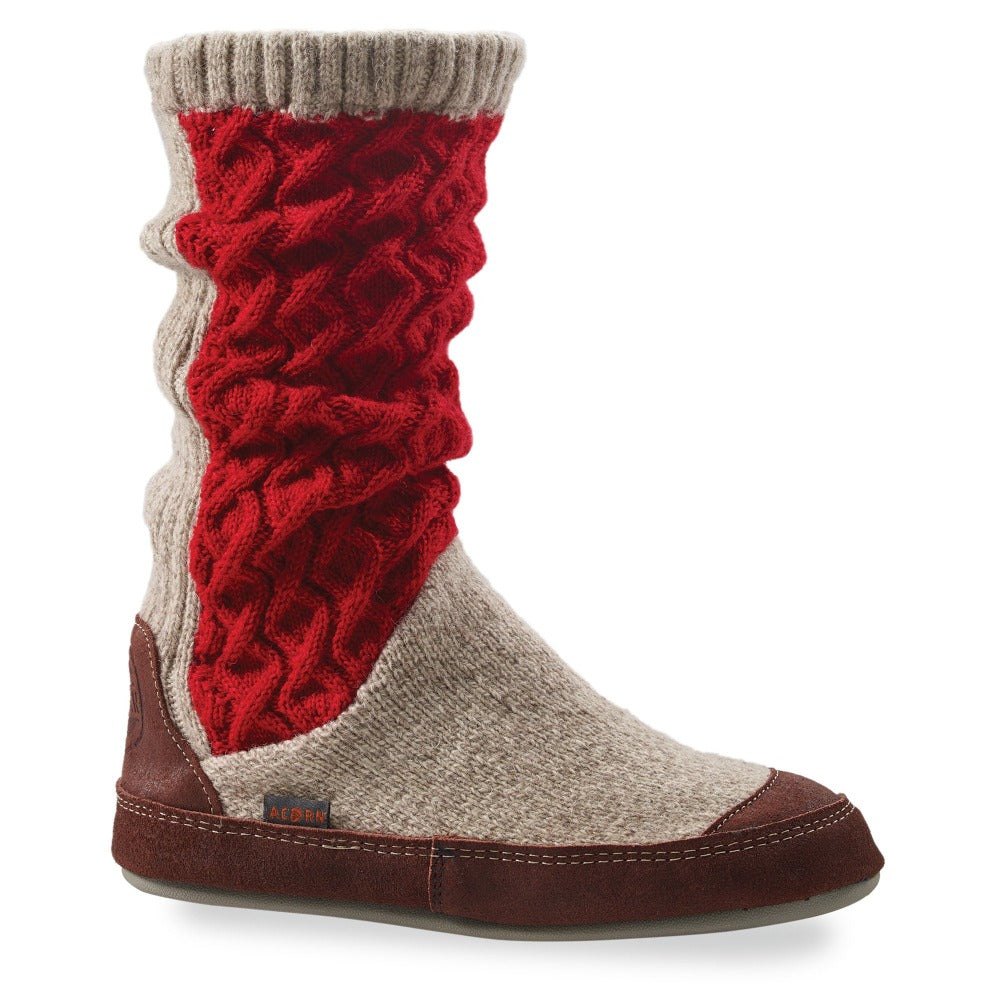 Women's Slouch Boots in Red Cable Knit Side Profile#color_red-cable-knit