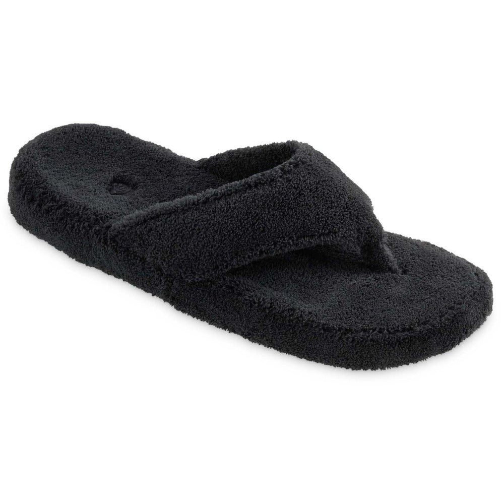 Women's Spa Thong Slippers in Black Right Angled View#color_black