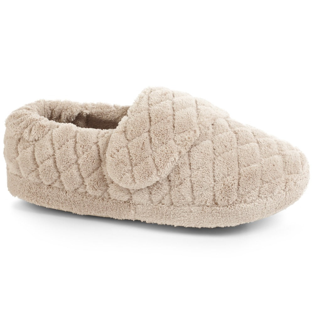 Women's Adjustable Spa Wrap Slippers in Taupe Right Angled View#color_taupe