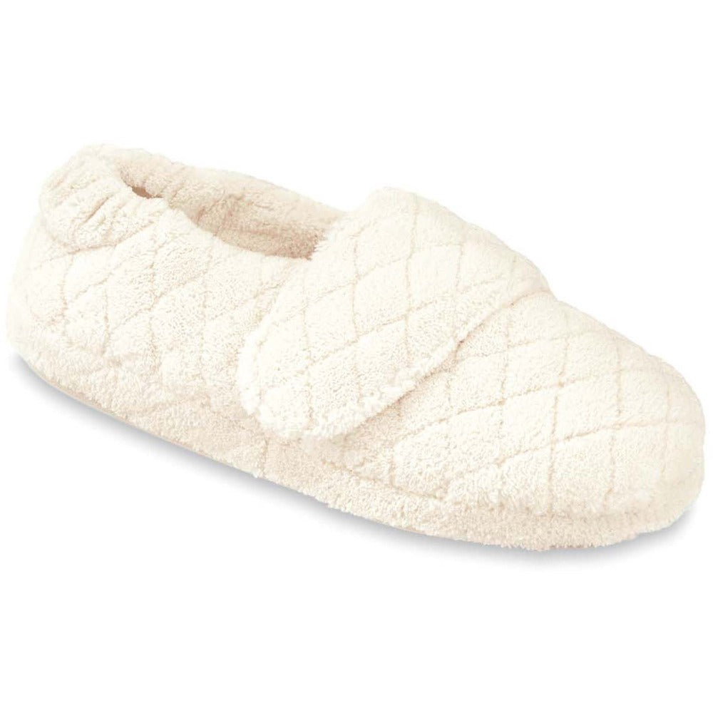 Women's Adjustable Spa Wrap Slippers in Natural Right Angled View#color_natural