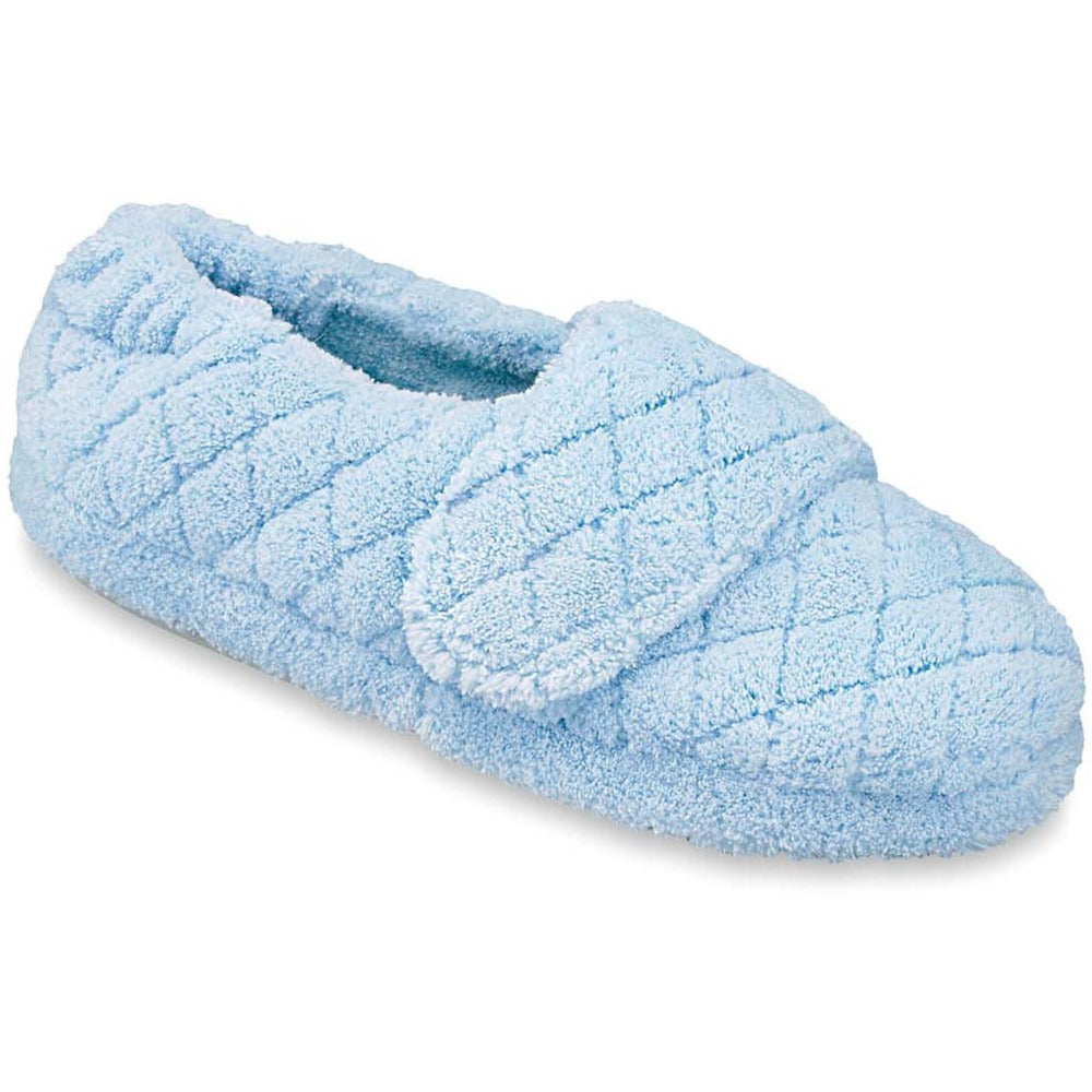 Women's Adjustable Spa Wrap Slippers in Powder Blue Right Angled View#color_powder-blue