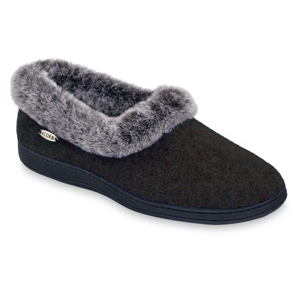 Women's Faux Fur Collar Slippers in Black Right Angle View#color_black