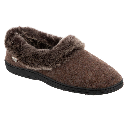 Women's Faux Fur Collar Slippers in smokey taupe Right Angle View#color_smokey-taupe