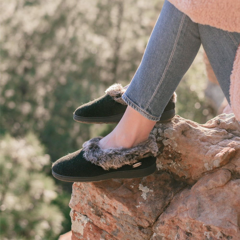 Women's Faux Fur Collar Slippers in smokey taupe View#color_smokey-taupe