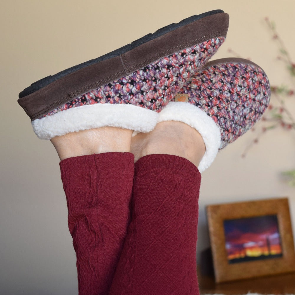 Women's Jam Mule Slippers on figure with legs up in the air crossed at ankles