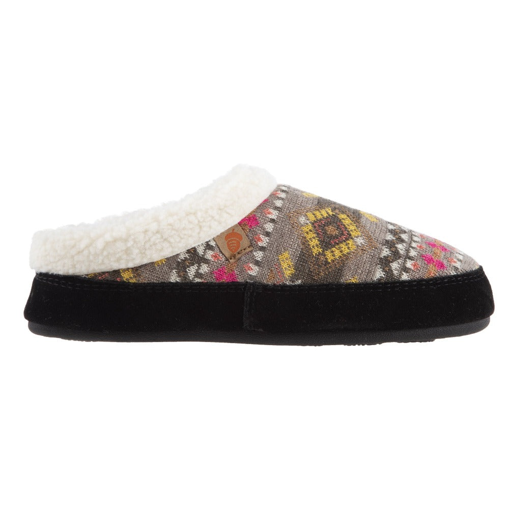 Women’s Fairisles Hoodback Slipper in Black Multi with hues of grey, yellow and pink Profile#color_gray