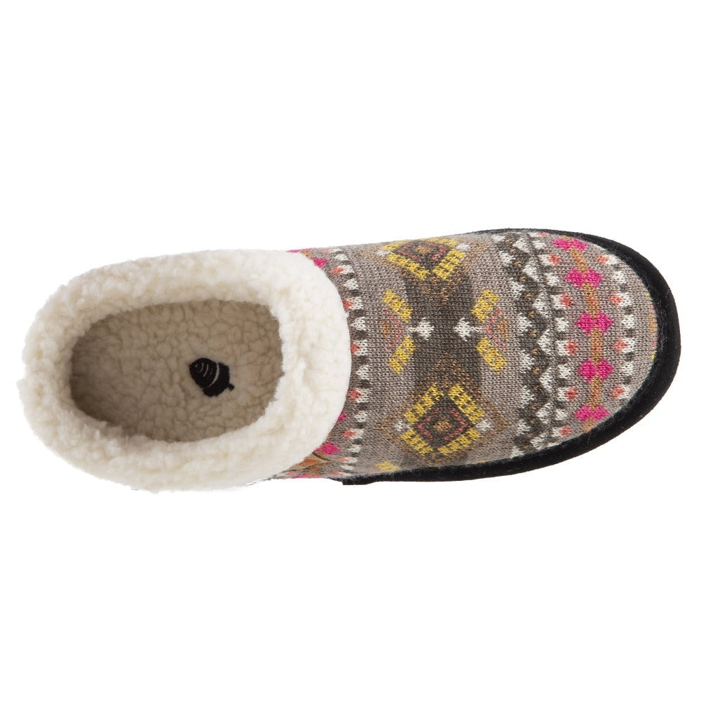 Women’s Fairisles Hoodback Slipper in Black Multi with hues of grey, yellow and pink Inside Top View#color_gray
