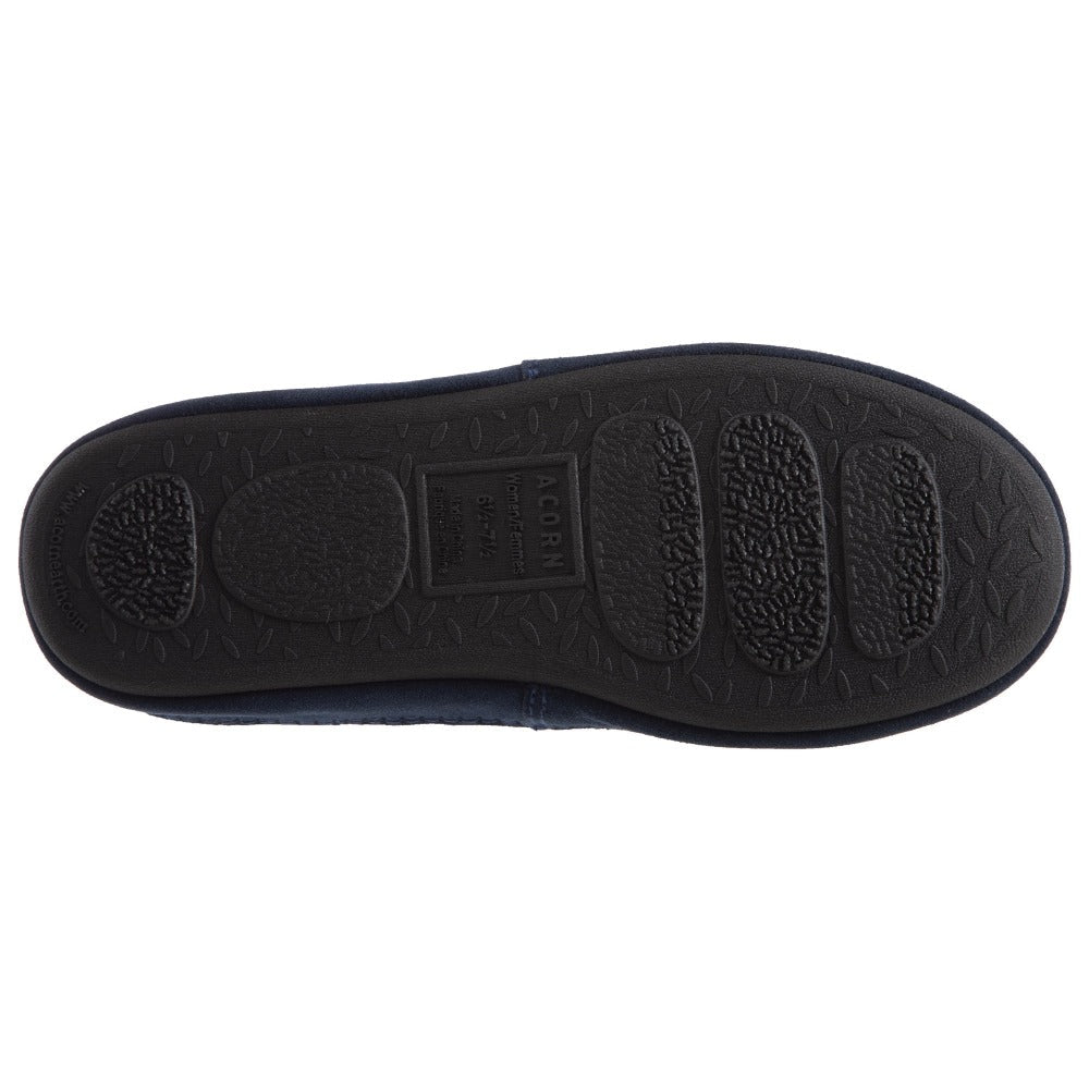 Women’s Fairisles Hoodback Slipper in Blue Multi with different hues of blue and tan Bottom Sole Tread#color_navy