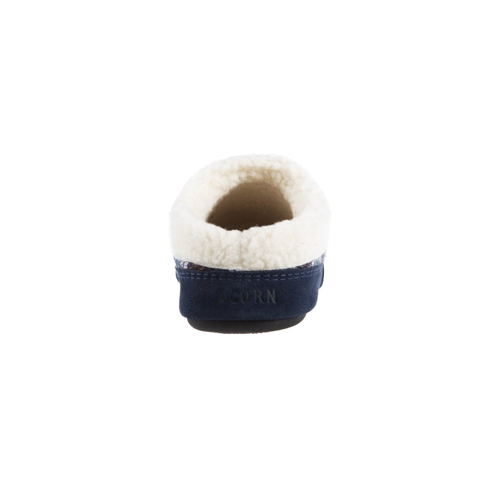 Women’s Fairisles Hoodback Slipper in Blue Multi with different hues of blue and tan Back Heel#color_navy