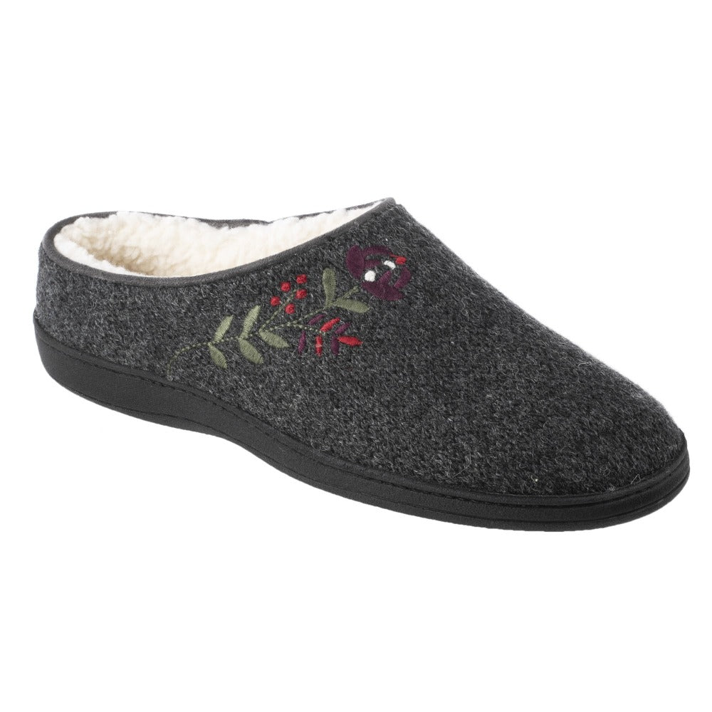 Women’s Flora Hoodback Slipper in Charcoal Heathered Right Angled View#color_charcoal