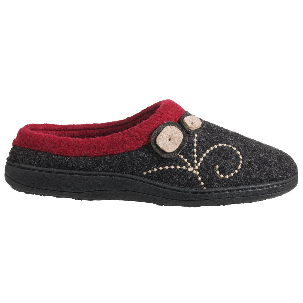 Women's Dara Boiled Wool Slippers Charcoal Button Profile#color_charcoal-button
