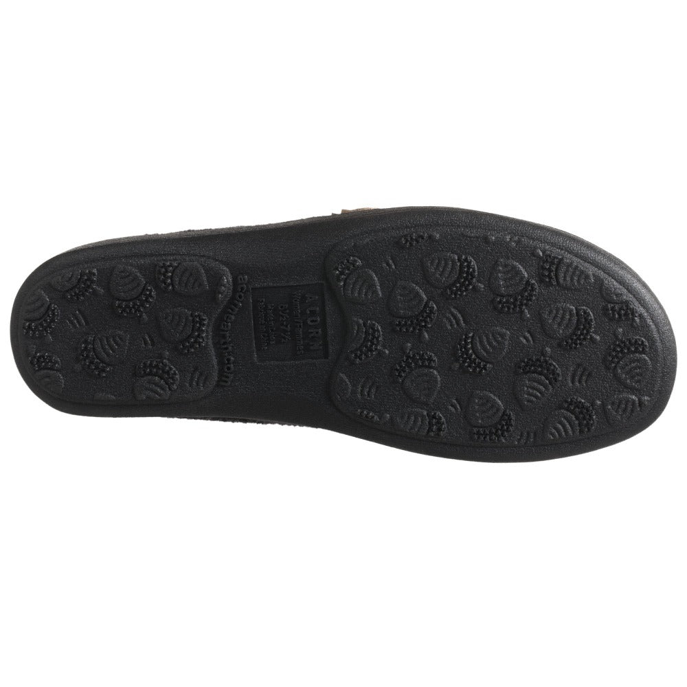 Women's Dara Boiled Wool Slippers in Charcoal Button Bottom Sole Tread#color_charcoal-button