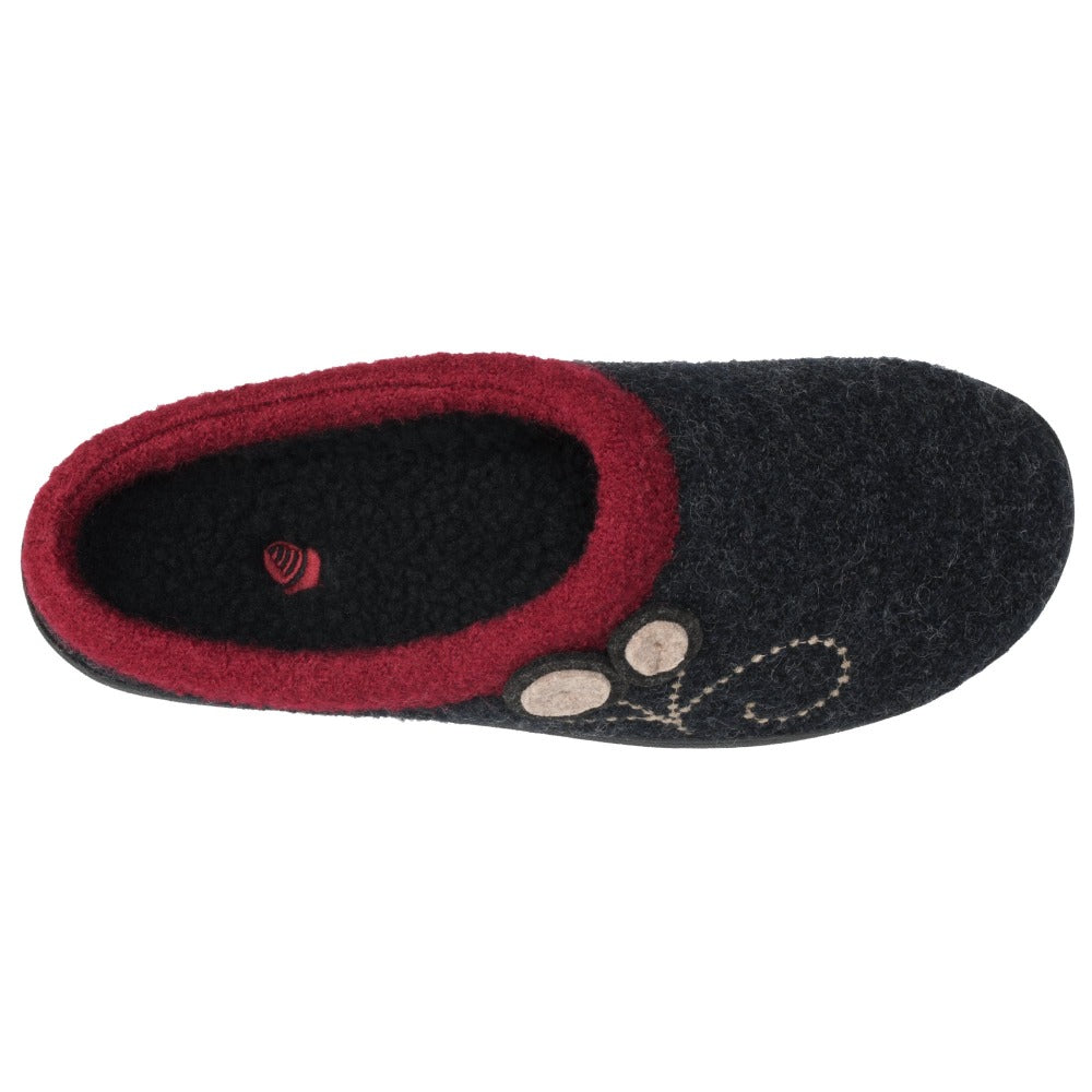 Women's Dara Boiled Wool Slippers in Charcoal Button Inside Top View#color_charcoal-button