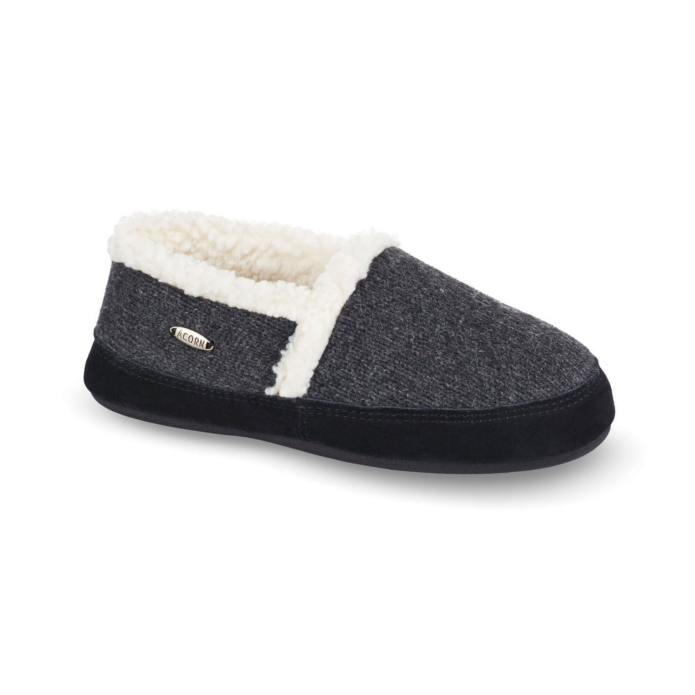 Women's Moc Ragg Slippers Dark Charcoal Heathered Right Angled View#color_dark-charcoal-heathered