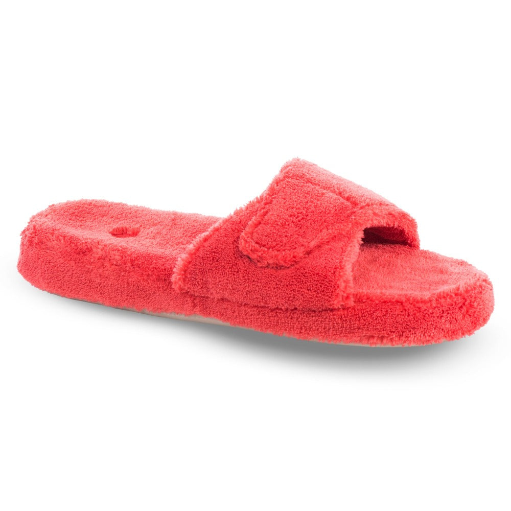 Women's Spa Slide Slippers in Lobster Red Right Angled View#color_lobster-red