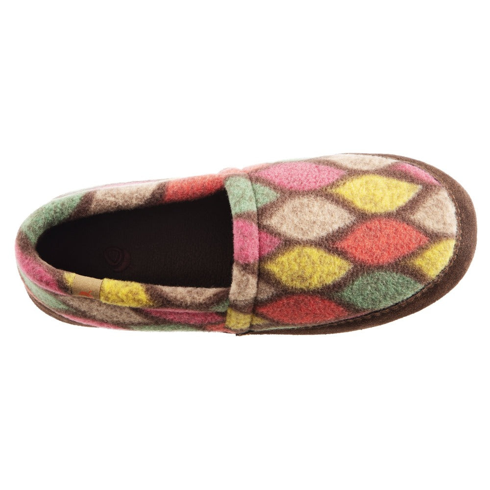 Women's Fleece Moc Slippers in Brown and Pink Leaves  Inside Top View#color_brown-and-pink-leaves