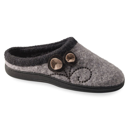 Women's Dara Boiled Wool Slippers in Light Grey Button Right Angled View#color_light-grey-button