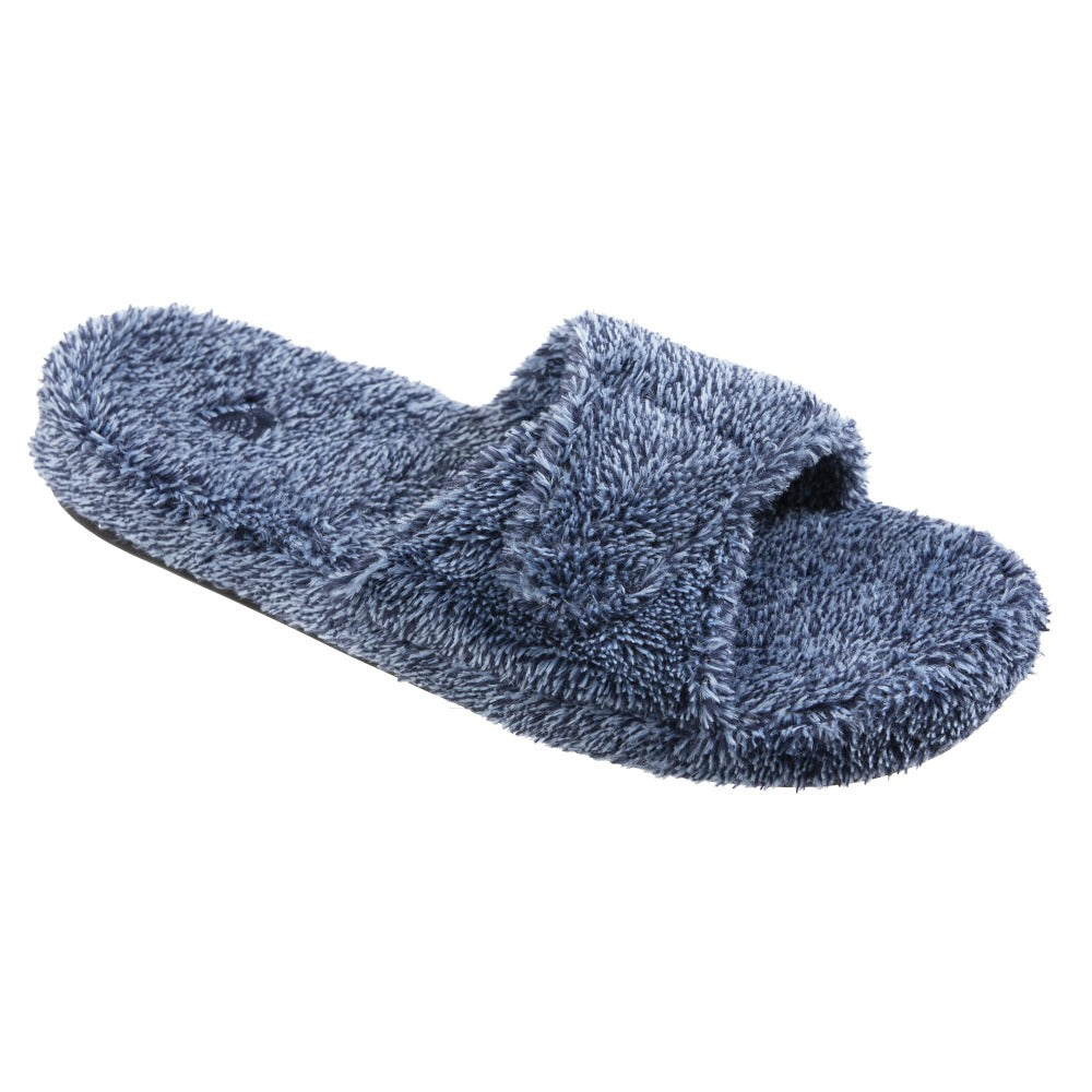 Women's Spa Slide Slippers in Navy Heather Side View#color_navy-heather