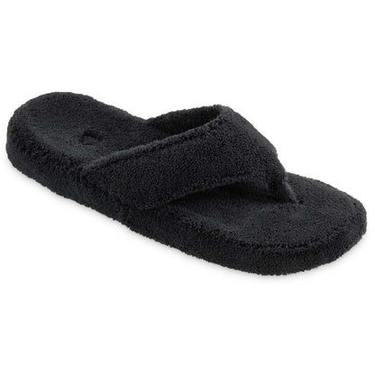 Women's Spa Thong Slippers in Black Right Angled View#color_black
