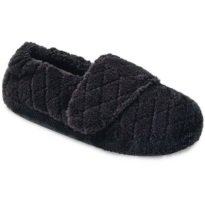 Women's Adjustable Spa Wrap Slippers in Black Right Angled View#color_black