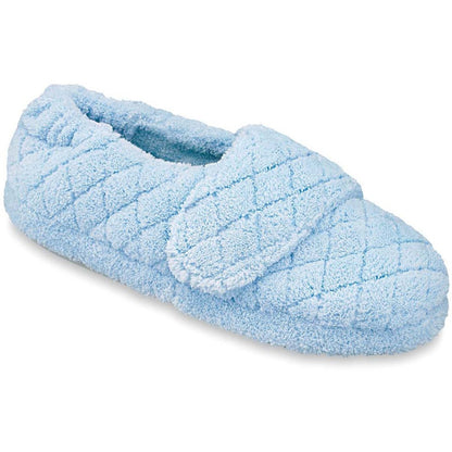 Women's Adjustable Spa Wrap Slippers in Powder Blue Right Angled View#color_powder-blue