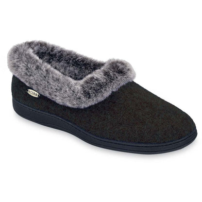 Women's Faux Fur Collar Slippers in Black Right Angle View#color_black