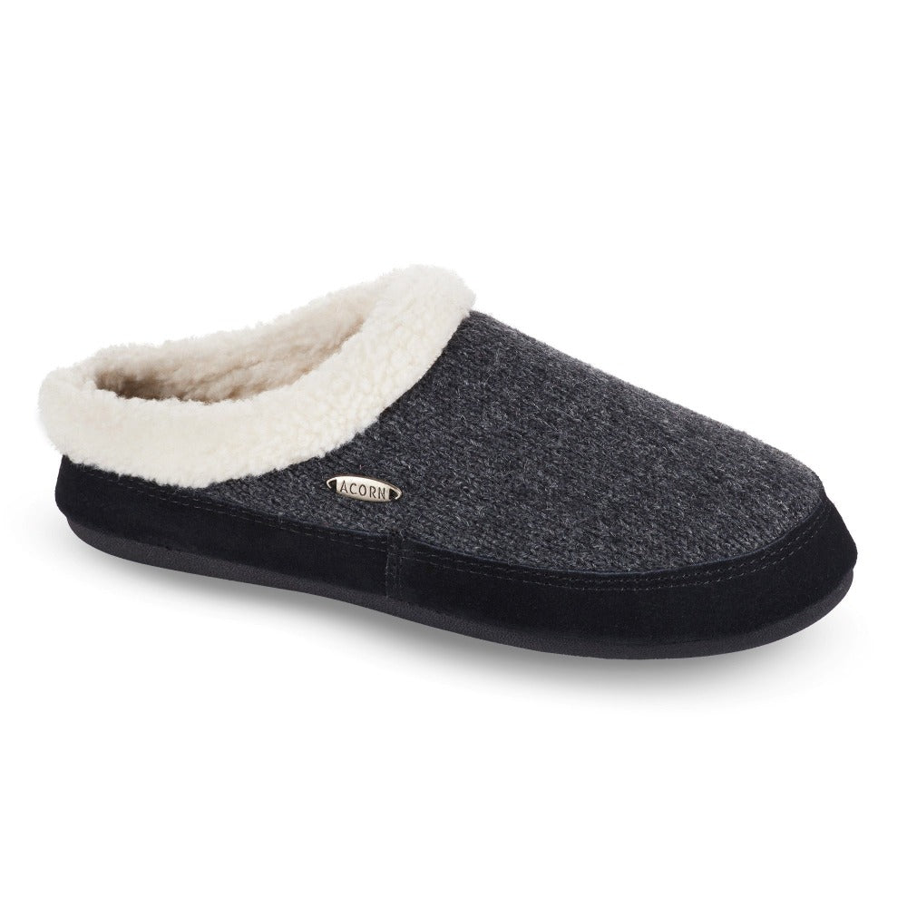 Acorn Women's Mule Ragg Slipper in Dark Charcoal Side View#color_dark-charcoal-heathered