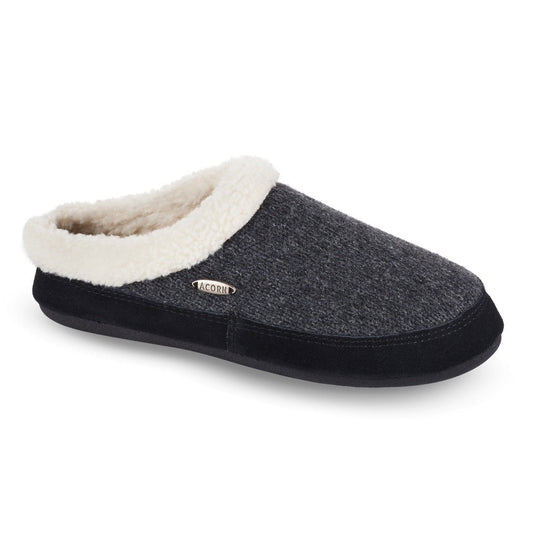 Acorn Women's Mule Ragg Slipper in Dark Charcoal Side View#color_dark-charcoal-heathered