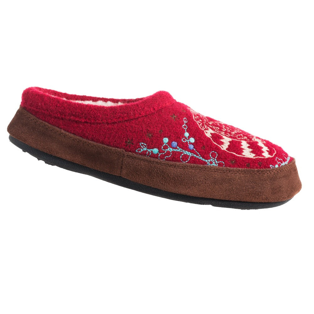 Women's Forest Mule Slippers in Red Raccoon Right Angled View#color_red-racoon